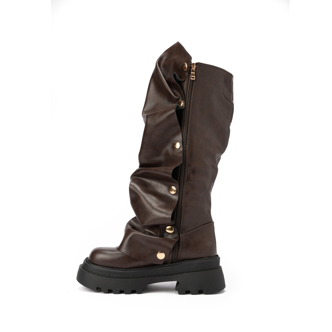 Brava — Ruffle Armor Boot- Brown