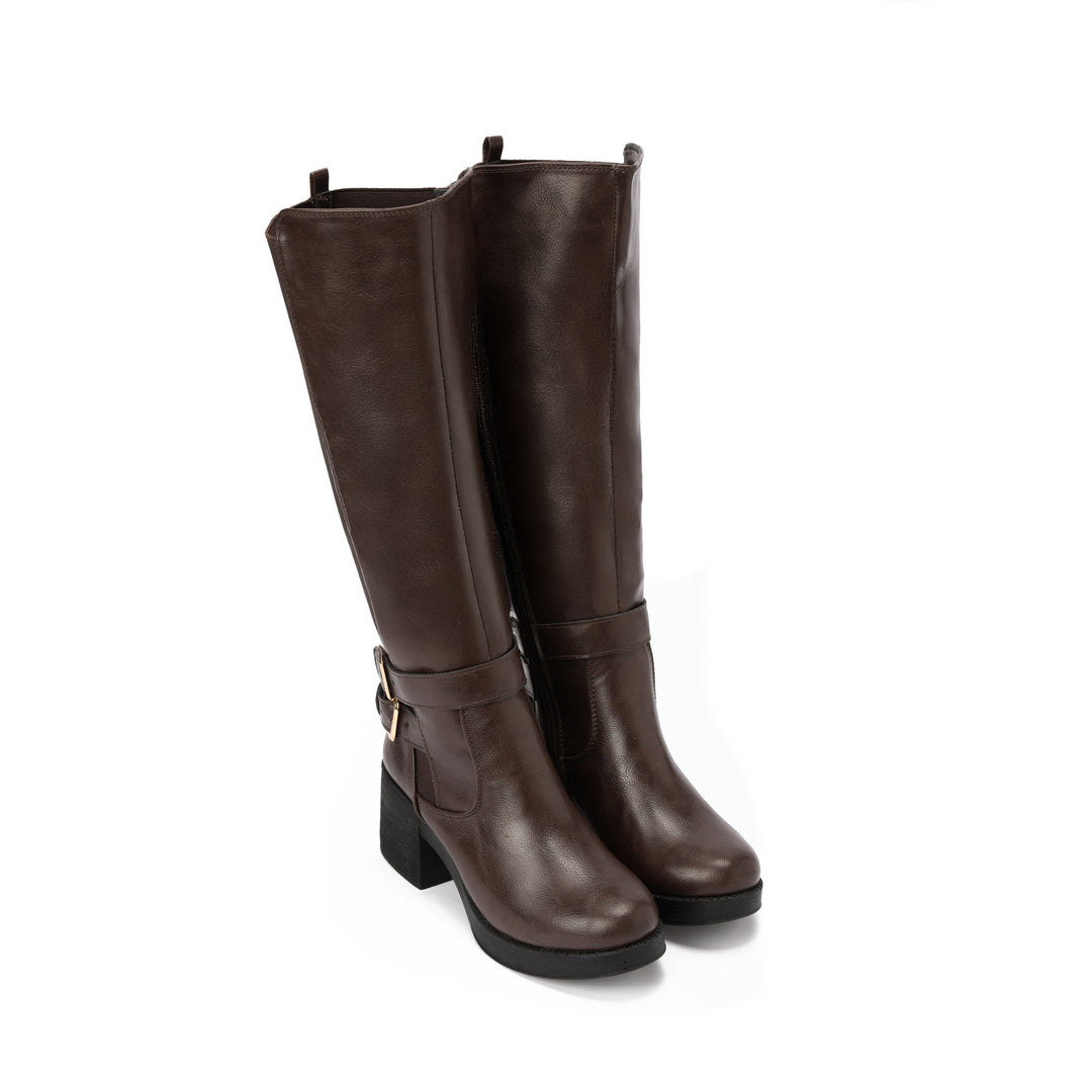 Brava — Rider Buckle Knee Boot- Brown