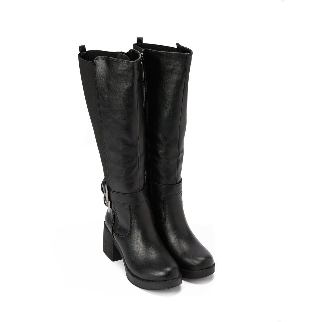 Brava — Rider Buckle Knee Boot- Black