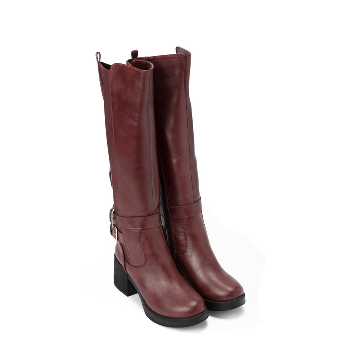 Brava — Rider Buckle Knee Boot- Burgundy
