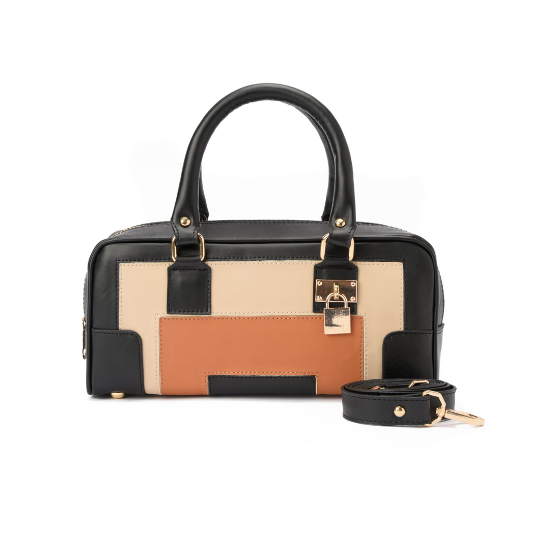 Brava — Padlock Mini Tote- Black/Beige