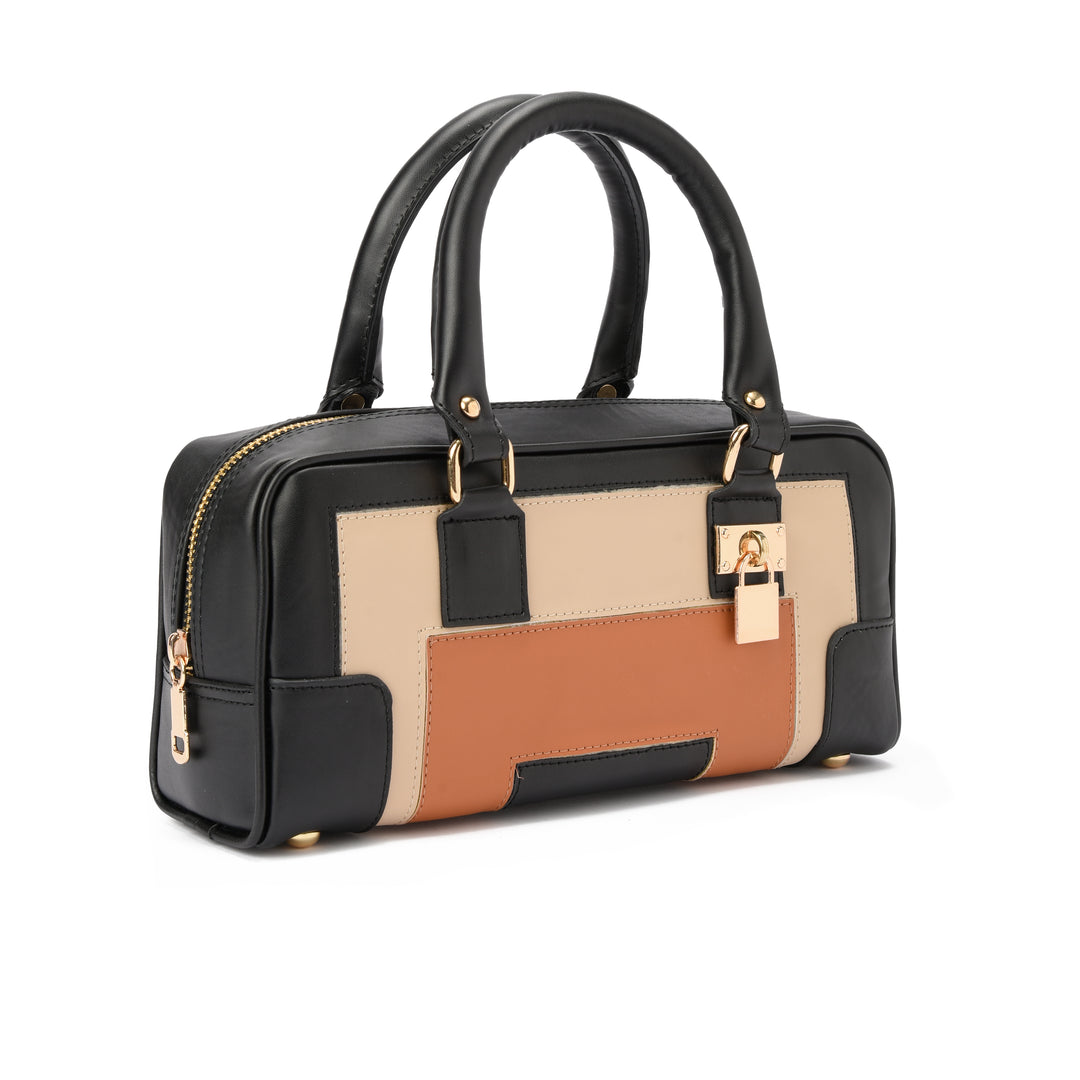 Brava — Padlock Mini Tote- Black/Beige