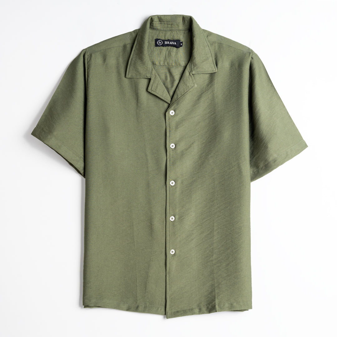 Brava Olive Half Shirt Linen  (Buy1 Get1)