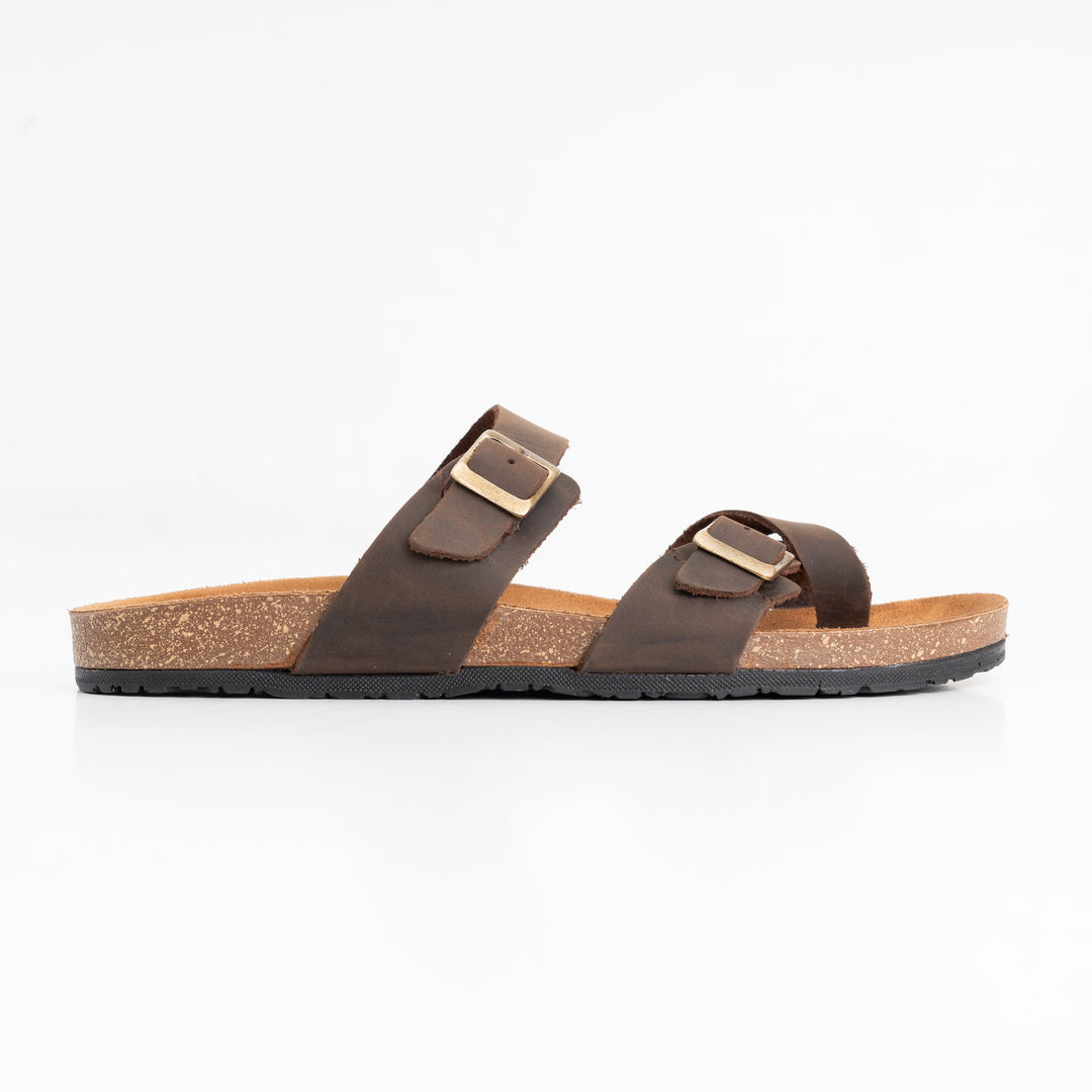 Double Buckled Toe Slipper Brown - Buy1 Get1