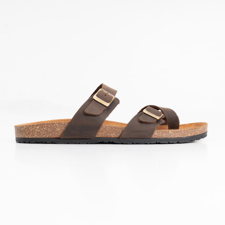 Double Buckled Toe Slipper Brown - Buy1 Get1
