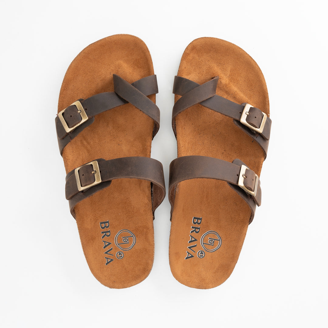 Double Buckled Toe Slipper Brown - Buy1 Get1