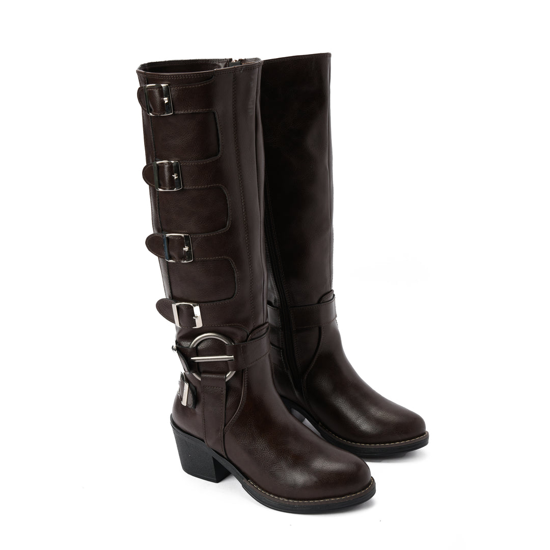Brava — Multi-Buckle Rider Boot- Brown