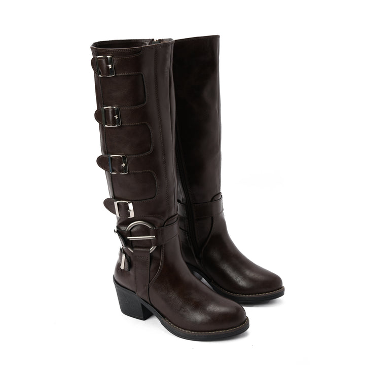 Brava — Multi-Buckle Rider Boot- Brown