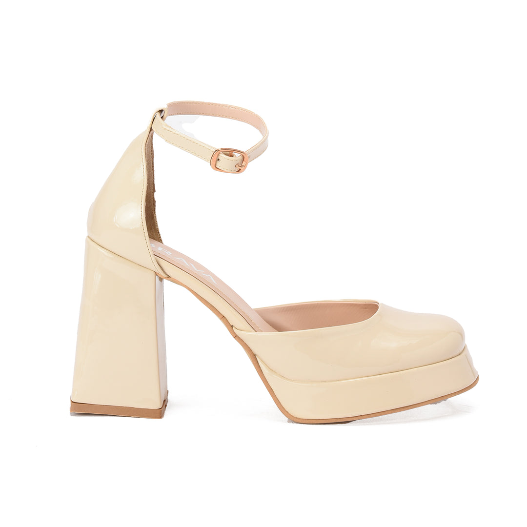 Brava — Platform Ankle-Strap Heel- Beige Patent