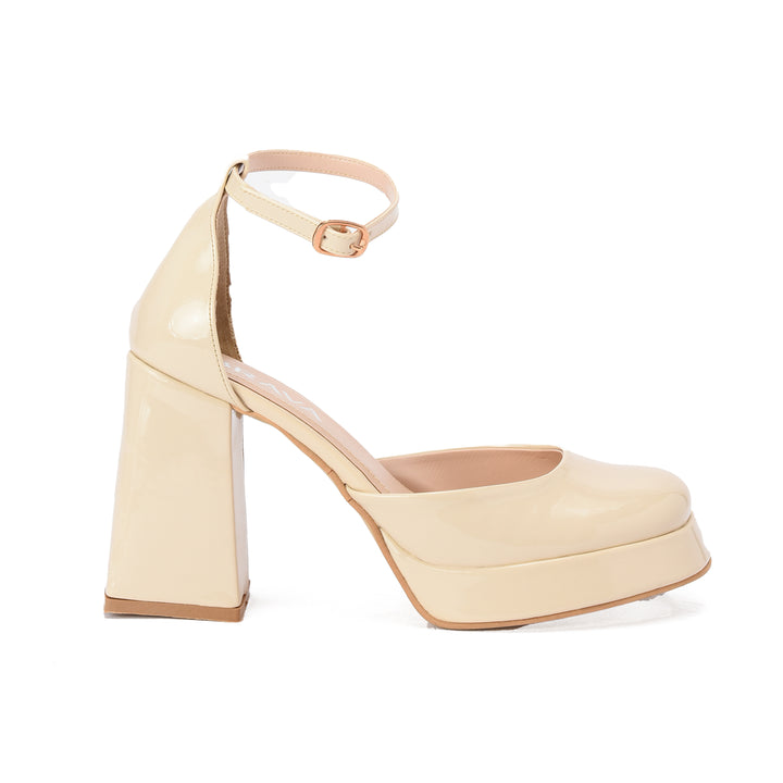 Brava — Platform Ankle-Strap Heel- Beige Patent