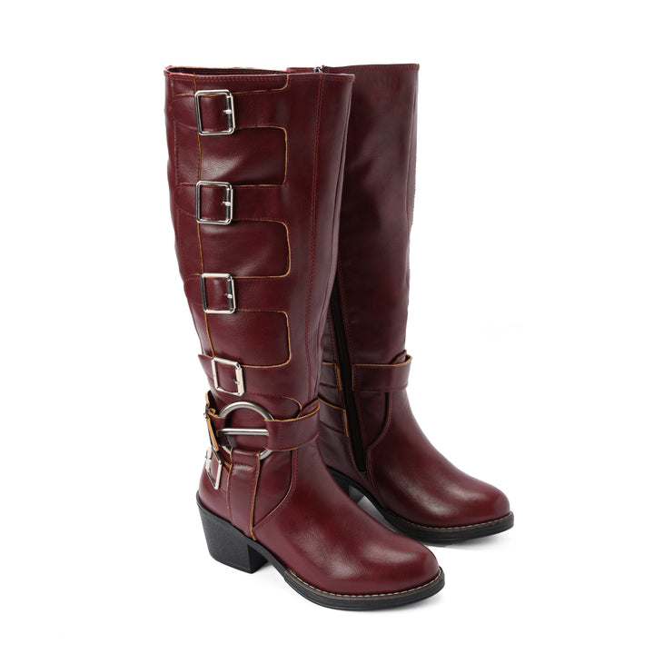 Brava — Multi-Buckle Rider Boot- Burgundy