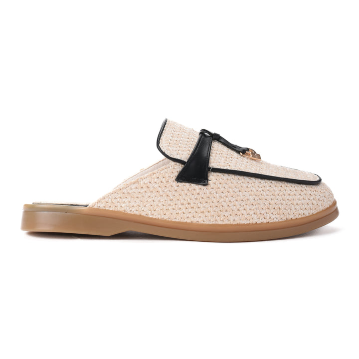 Brava | El Hayah Mule - Woven Beige- Black Strap - Buy1 Get1