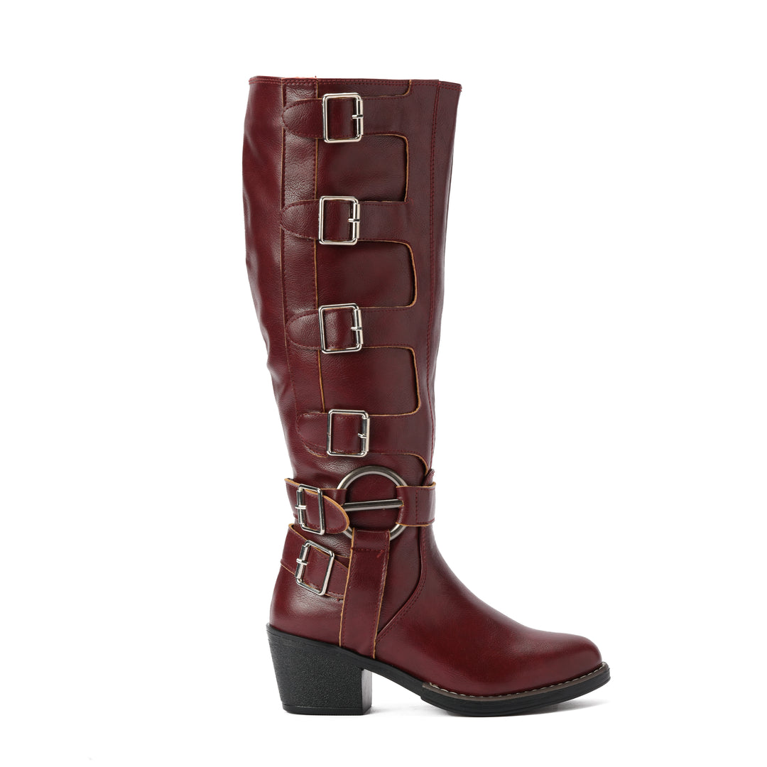 Brava — Multi-Buckle Rider Boot- Burgundy