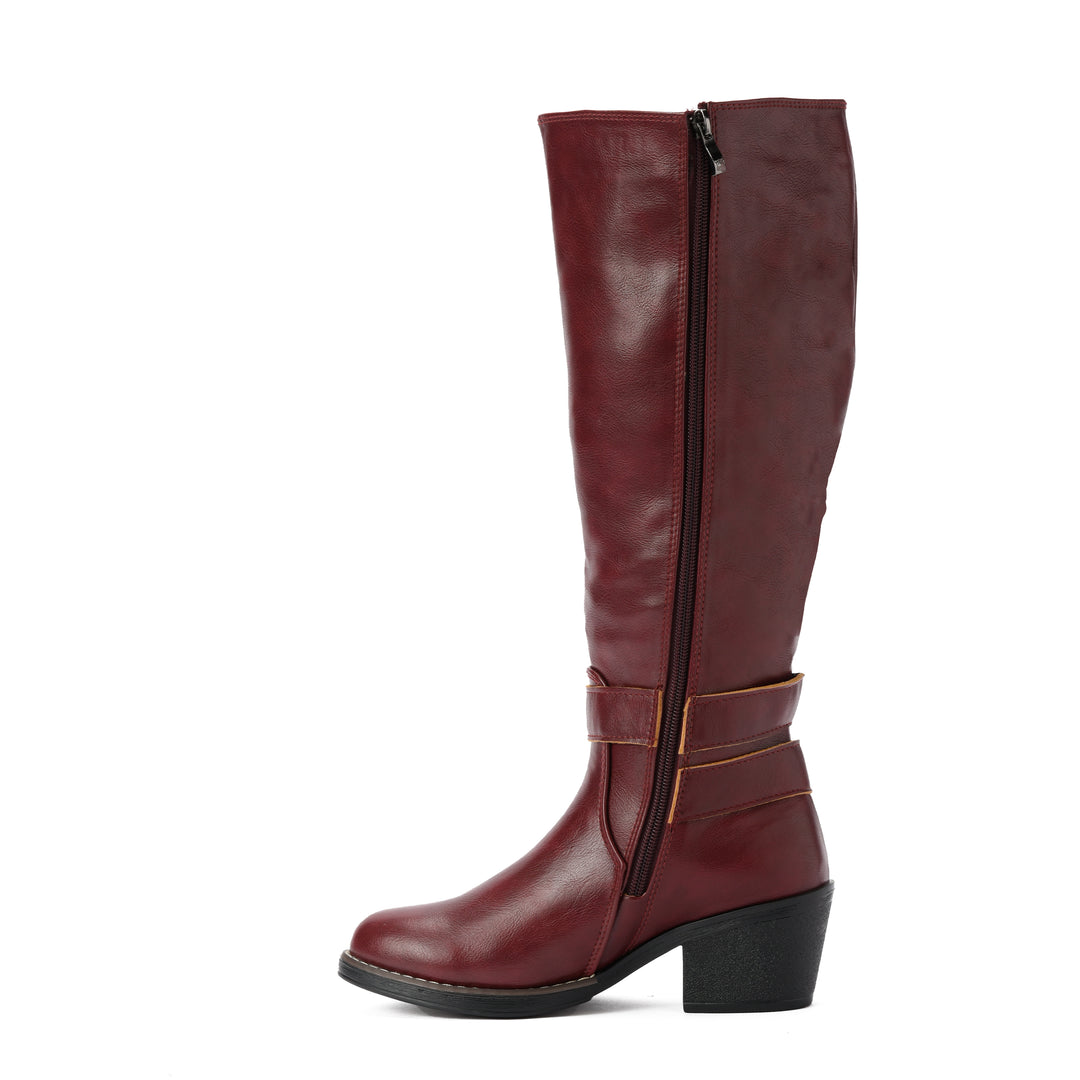 Brava — Multi-Buckle Rider Boot- Burgundy
