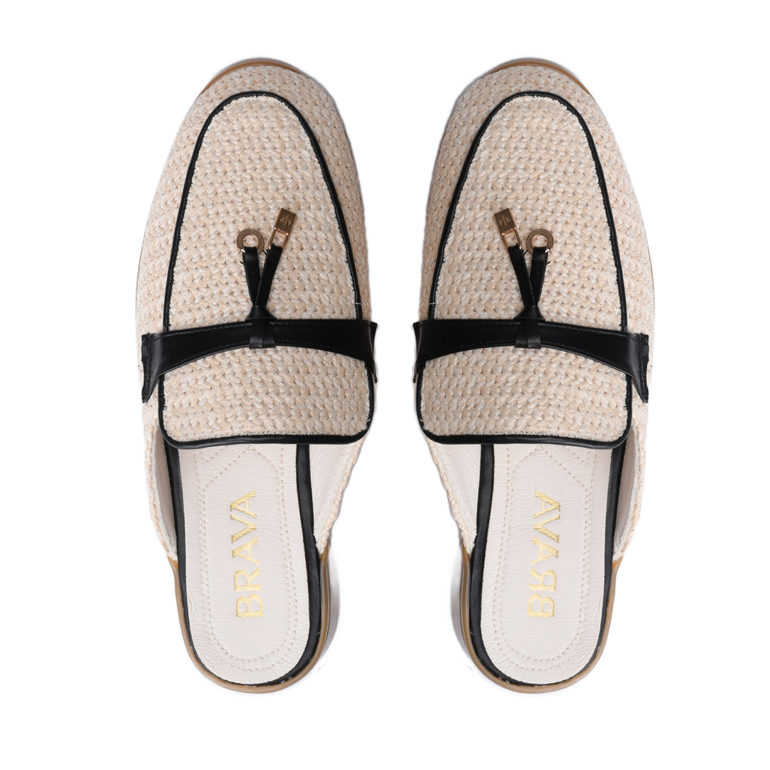 Brava | El Hayah Mule - Woven Beige- Black Strap - Buy1 Get1