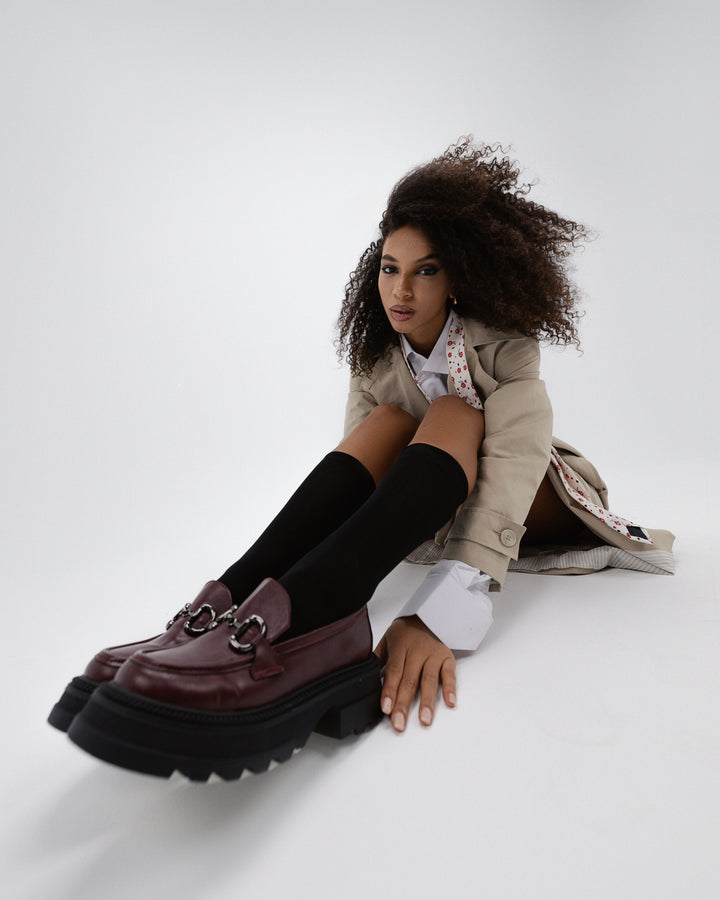 Women Burgundy Chunky Buckled Loafer