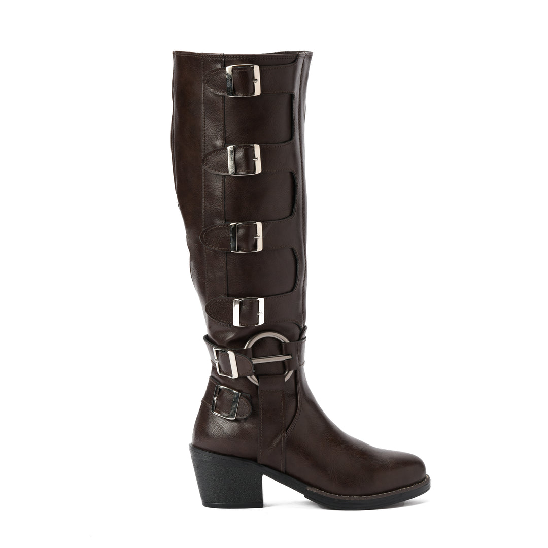 Brava — Multi-Buckle Rider Boot- Brown