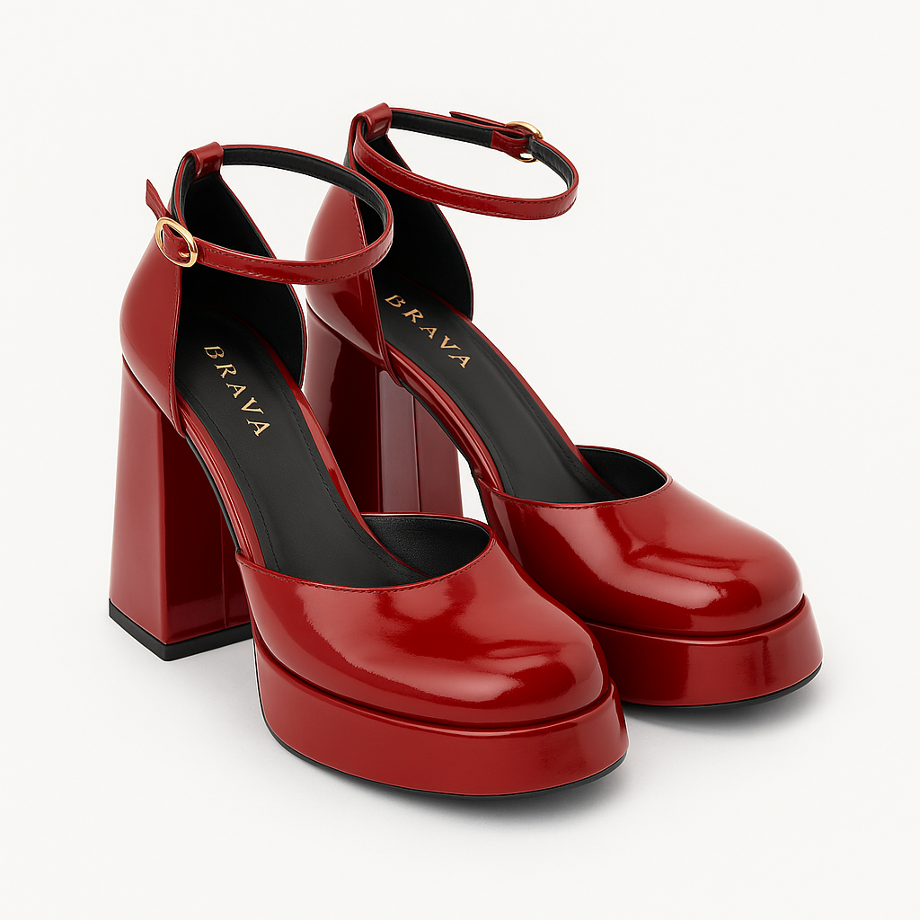 Brava — Platform Ankle-Strap Heel- Maroon Patent