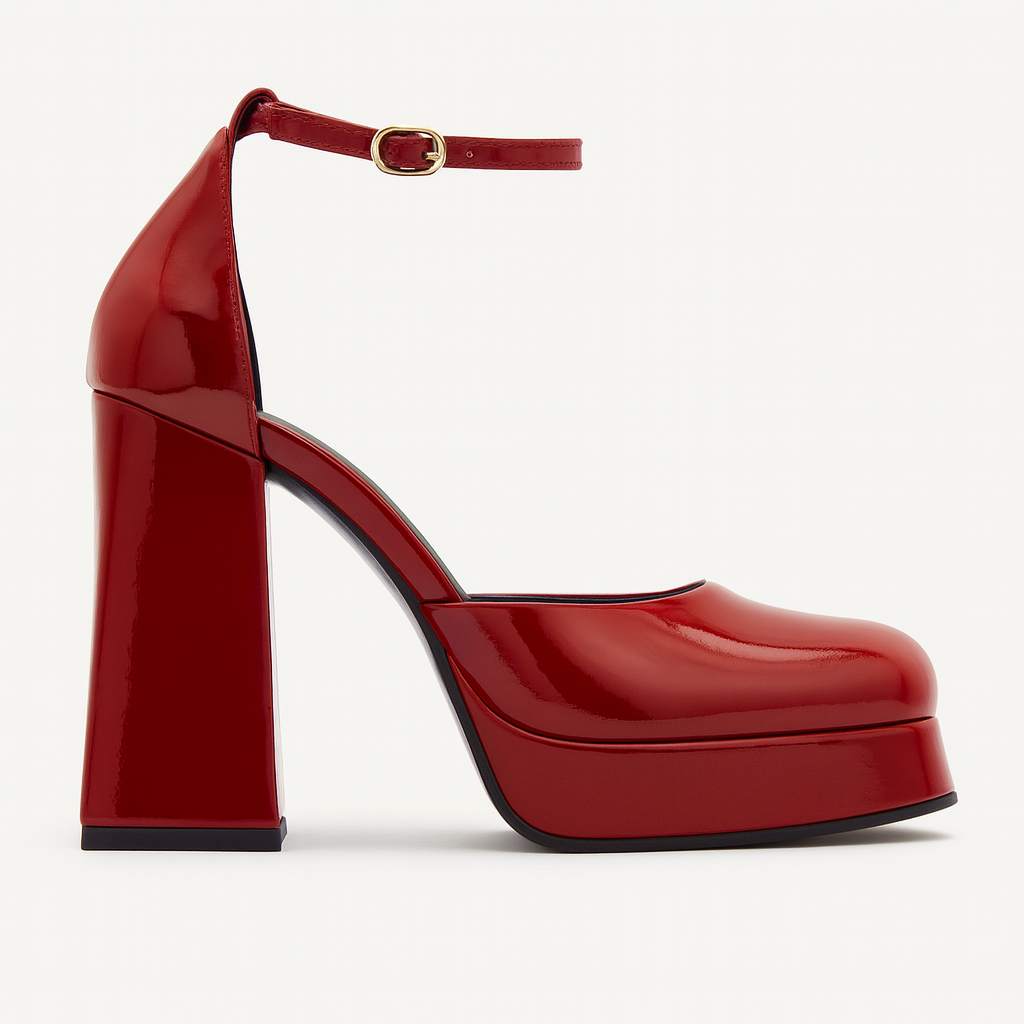 Brava — Platform Ankle-Strap Heel- Maroon Patent