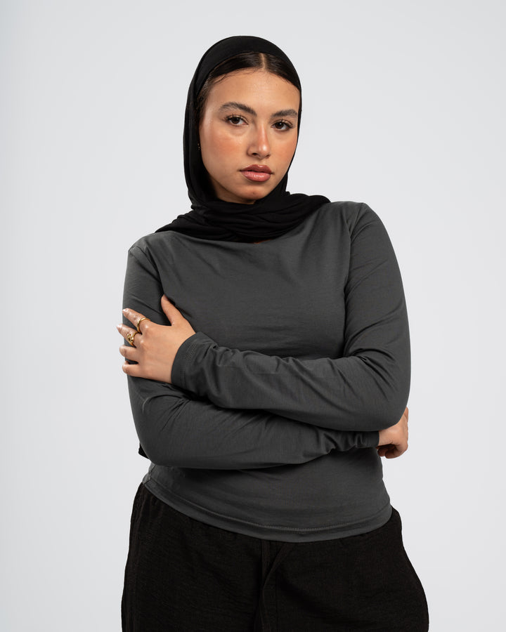 Petroleum Cotton Round Neck - Long Sleeve