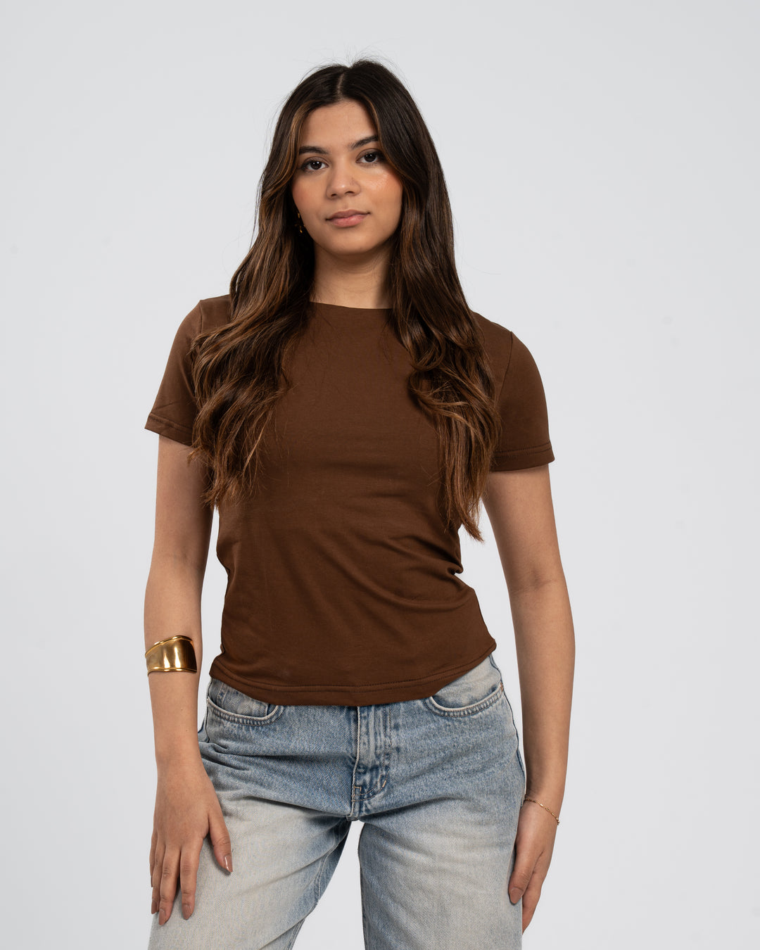 Brown Cotton Round Neck - Short Sleeve