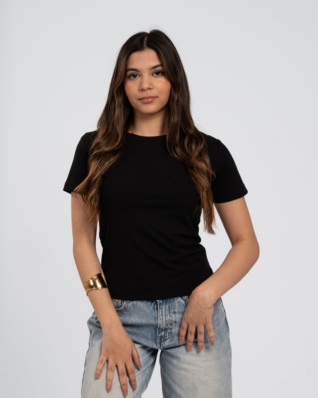 Black Cotton Round Neck - Short Sleeve