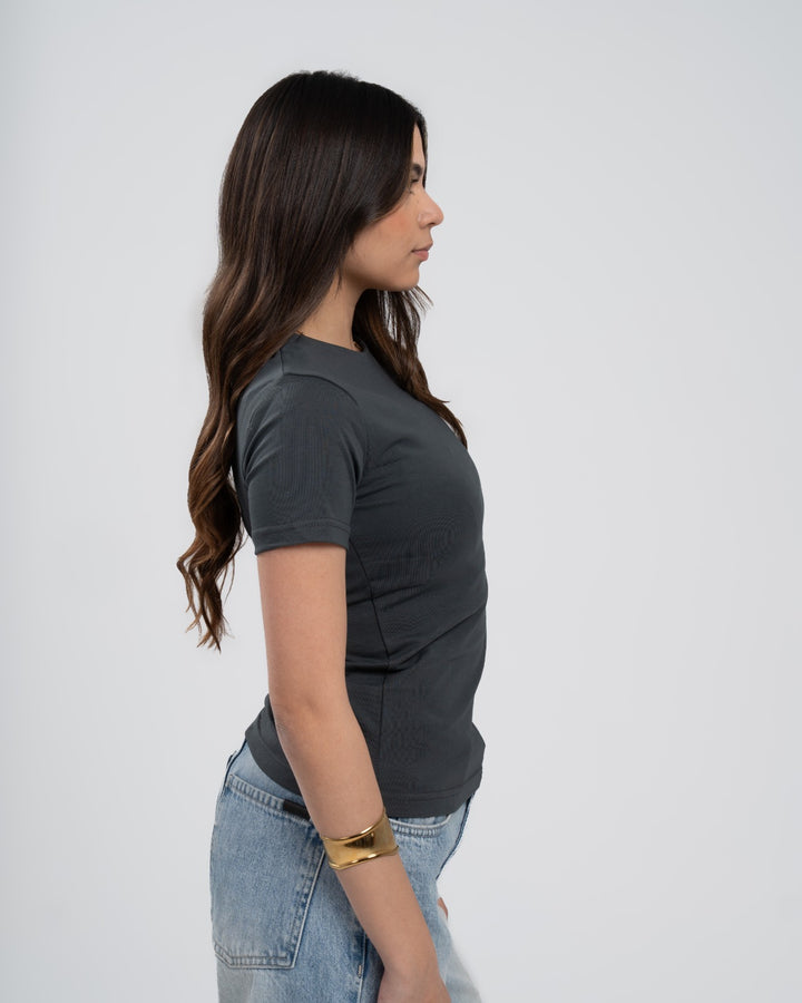 Petroleum Cotton Round Neck - Short Sleeve