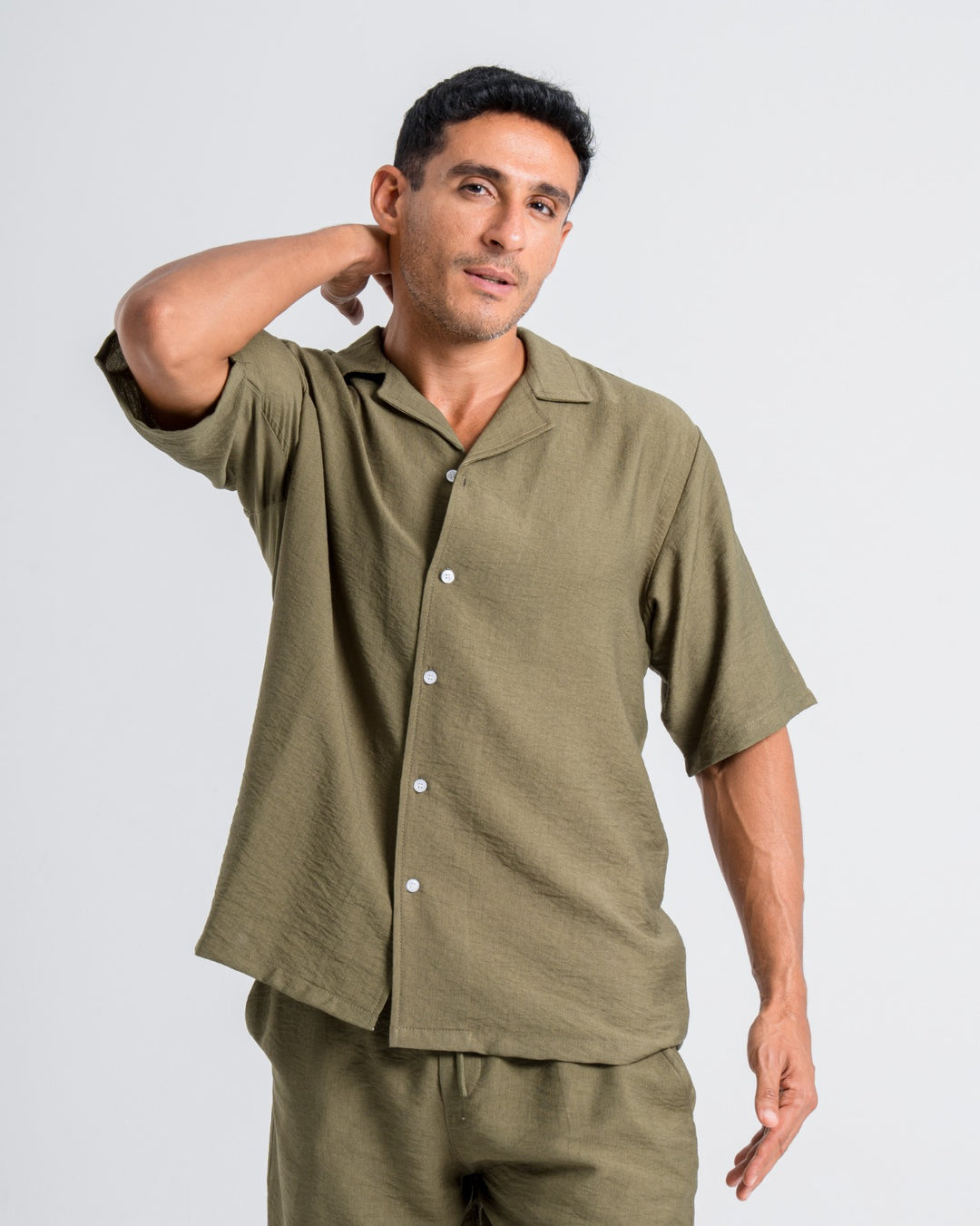 Brava Olive Half Shirt Linen  (Buy1 Get1)