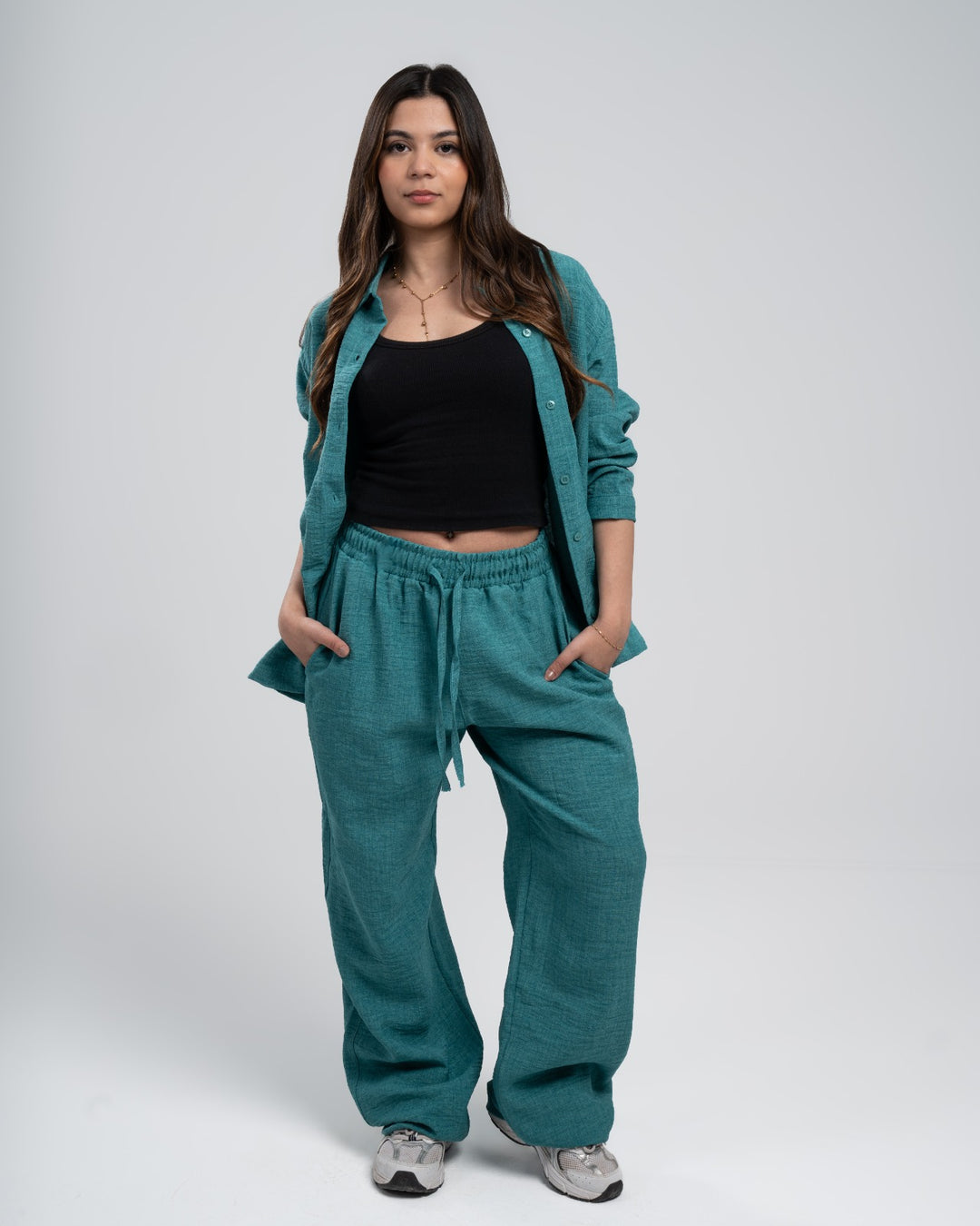 Brava Women Turquoise Linen Set