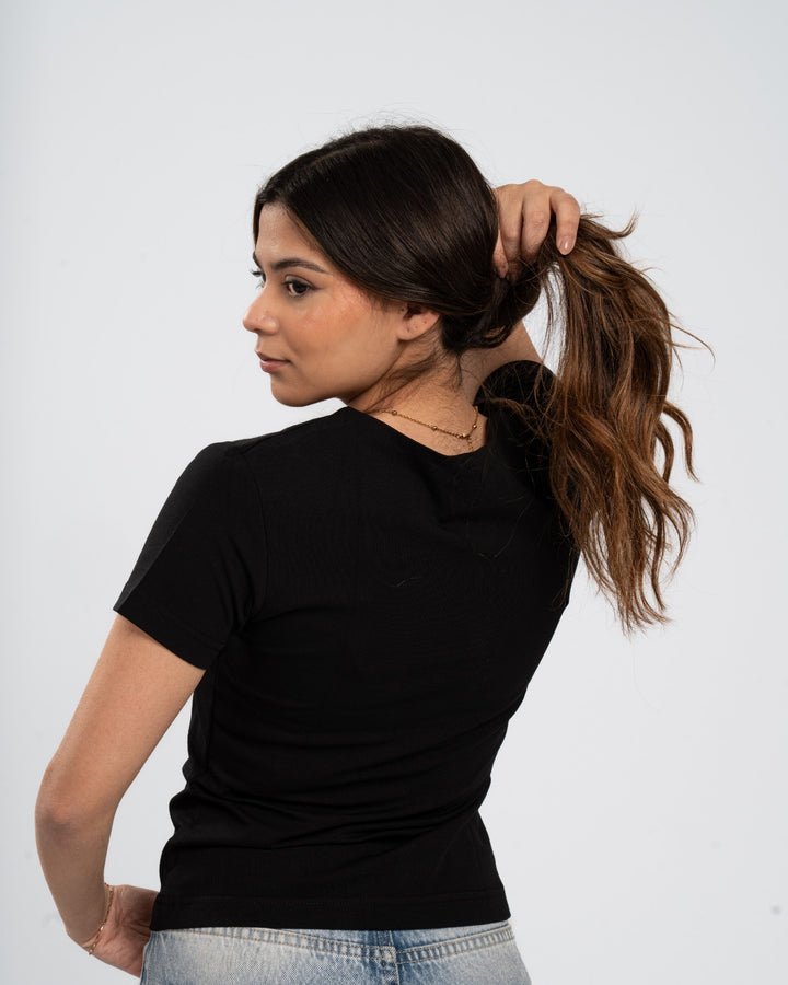 Black Cotton Round Neck - Short Sleeve