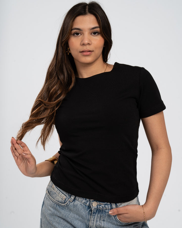 Black Cotton Round Neck - Short Sleeve