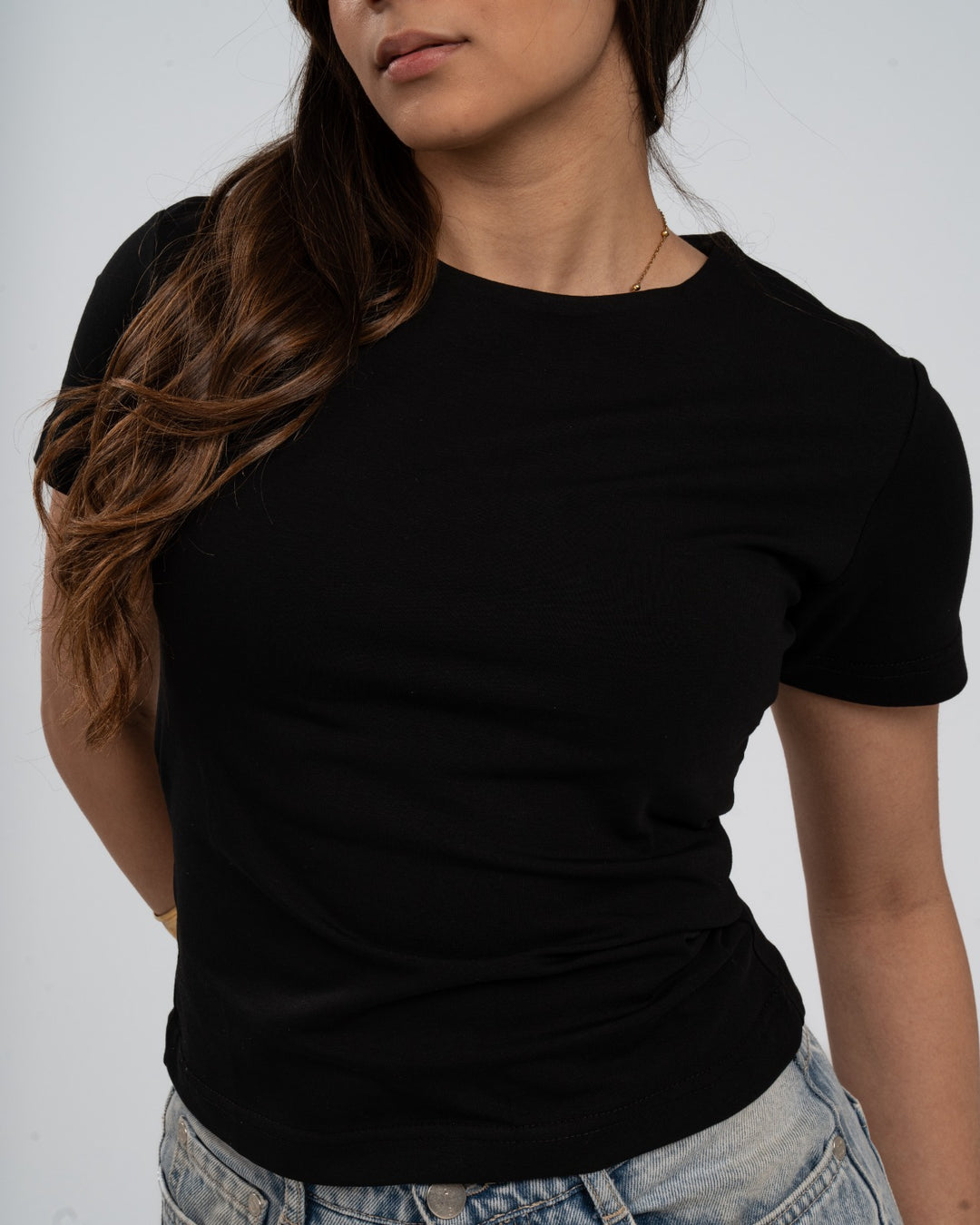 Black Cotton Round Neck - Short Sleeve