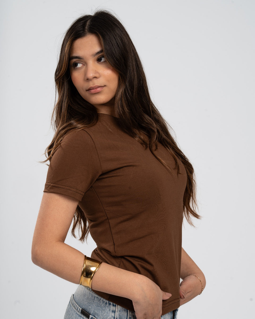Brown Cotton Round Neck - Short Sleeve