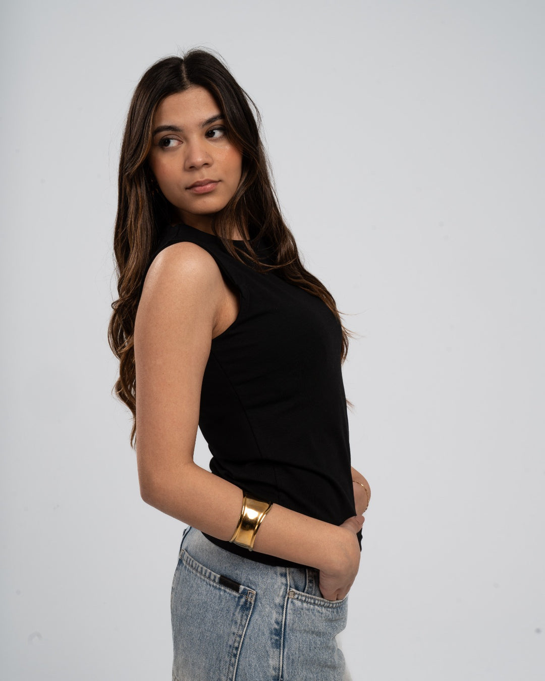 Black Cotton Round Neck - Ribbed Tank