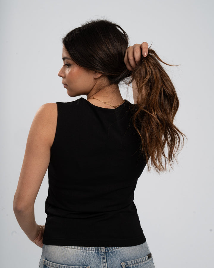 Black Cotton Round Neck - Ribbed Tank