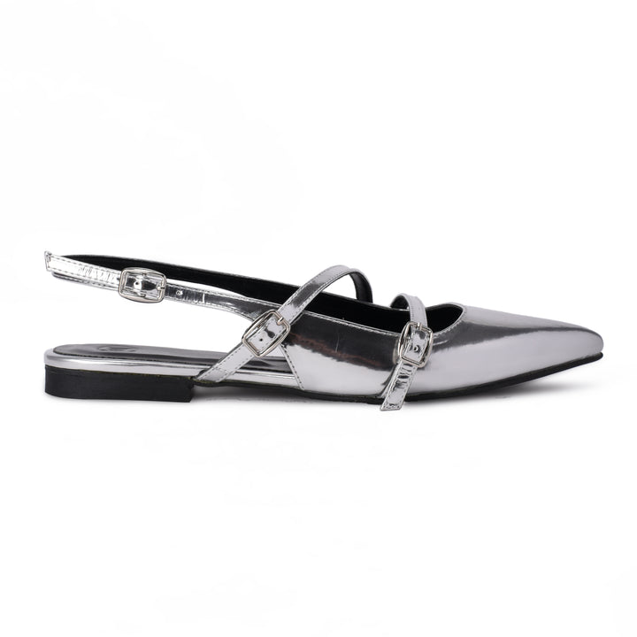 Brava Silver Slingback Pointed Toe Flat