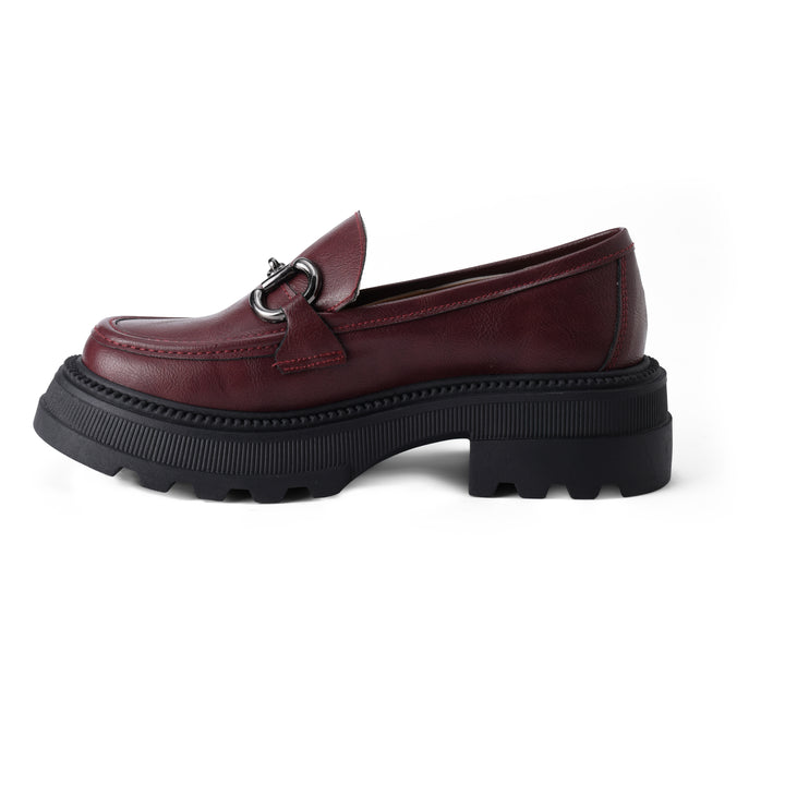 Women Burgundy Chunky Buckled Loafer