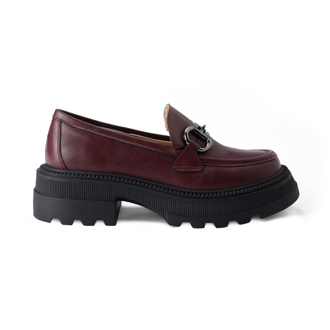 Women Burgundy Chunky Buckled Loafer