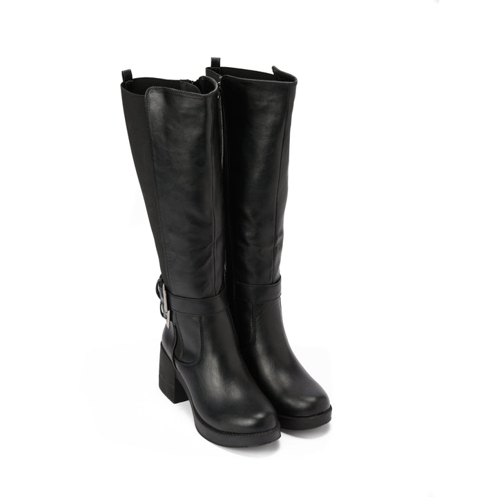 Brava — Rider Buckle Knee Boot- Black