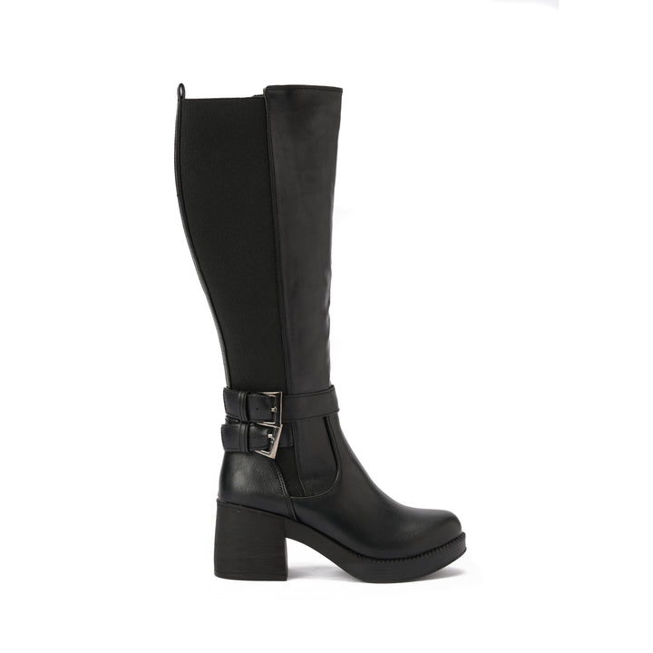 Brava — Rider Buckle Knee Boot- Black