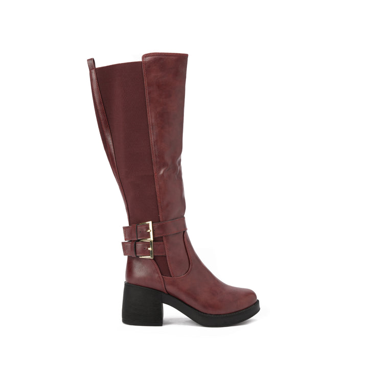 Brava — Rider Buckle Knee Boot- Burgundy