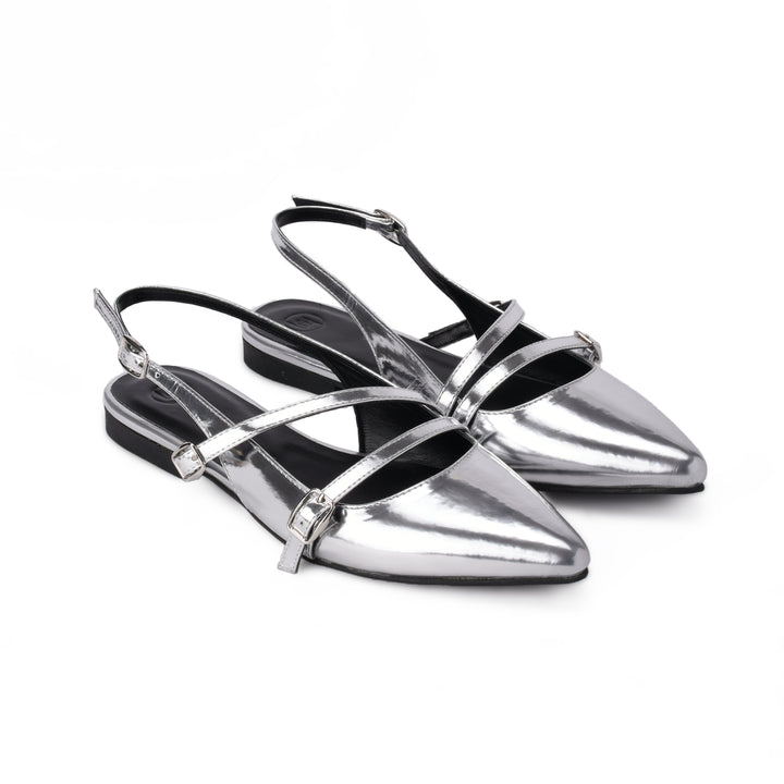 Brava Silver Slingback Pointed Toe Flat