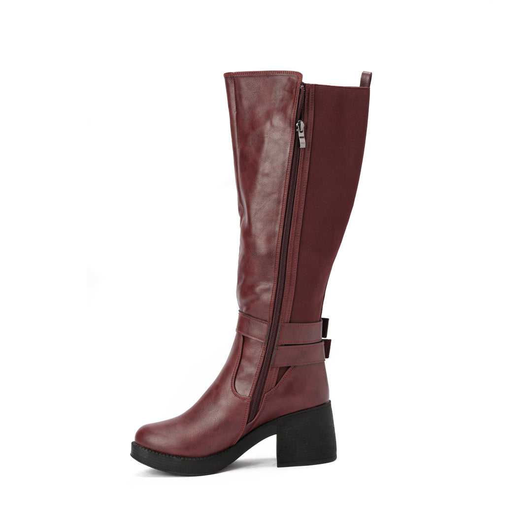 Brava — Rider Buckle Knee Boot- Burgundy
