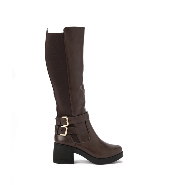 Brava — Rider Buckle Knee Boot- Brown