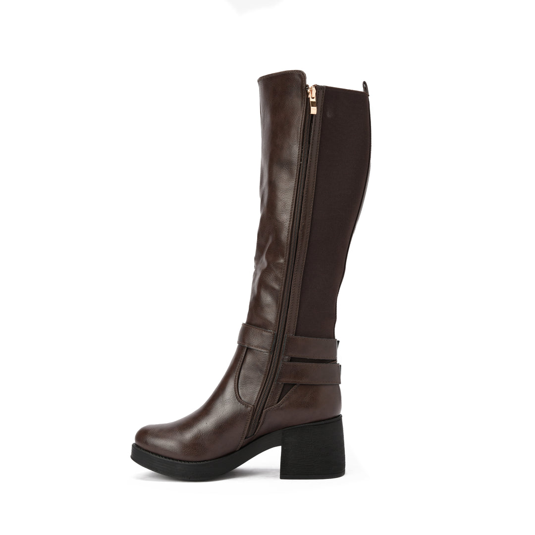 Brava — Rider Buckle Knee Boot- Brown
