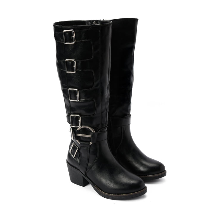 Brava — Multi-Buckle Rider Boot- Black