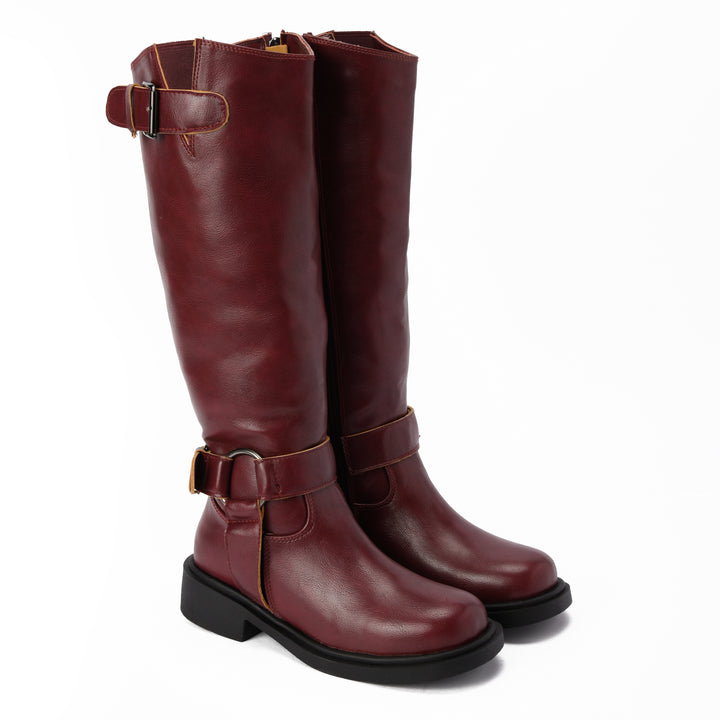 Brava — Harness Loop Knee Boot - Burgundy