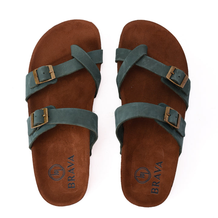 Double Buckled Toe Slipper Green