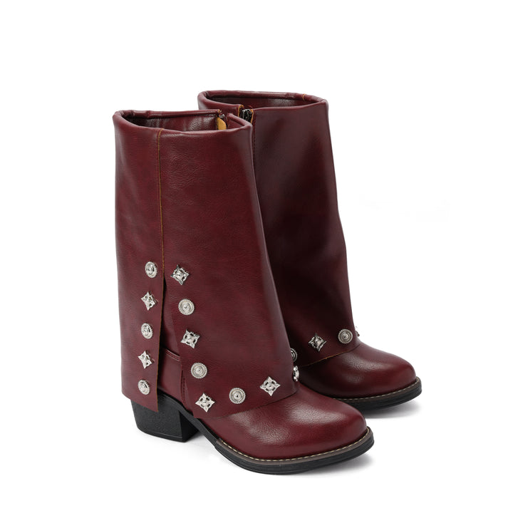 Brava — Cleo Stud Half Boot- Burgundy