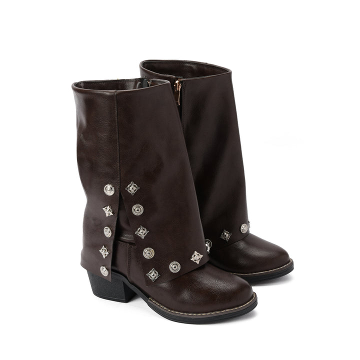 Brava — Cleo Stud Half Boot- Brown